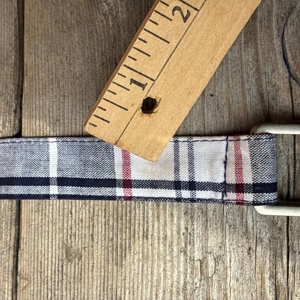 Tommy Hilfiger Belt Plaid D-Ring Webbing Navy Red White 34.5 Inch Preppy